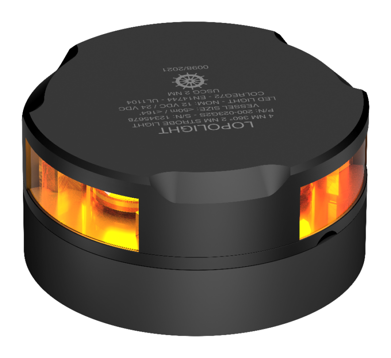 2nm 360° Yellow light, black w/0.7 meter cable,