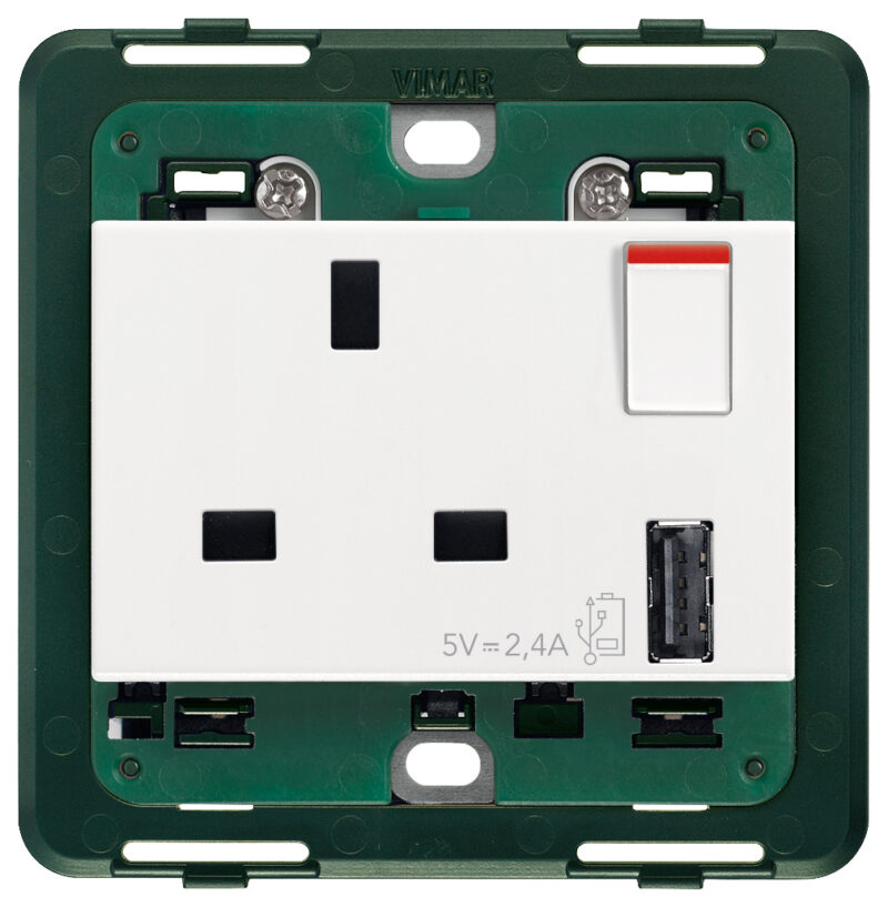 2P+E13ABS socket+red switch +A-USB white