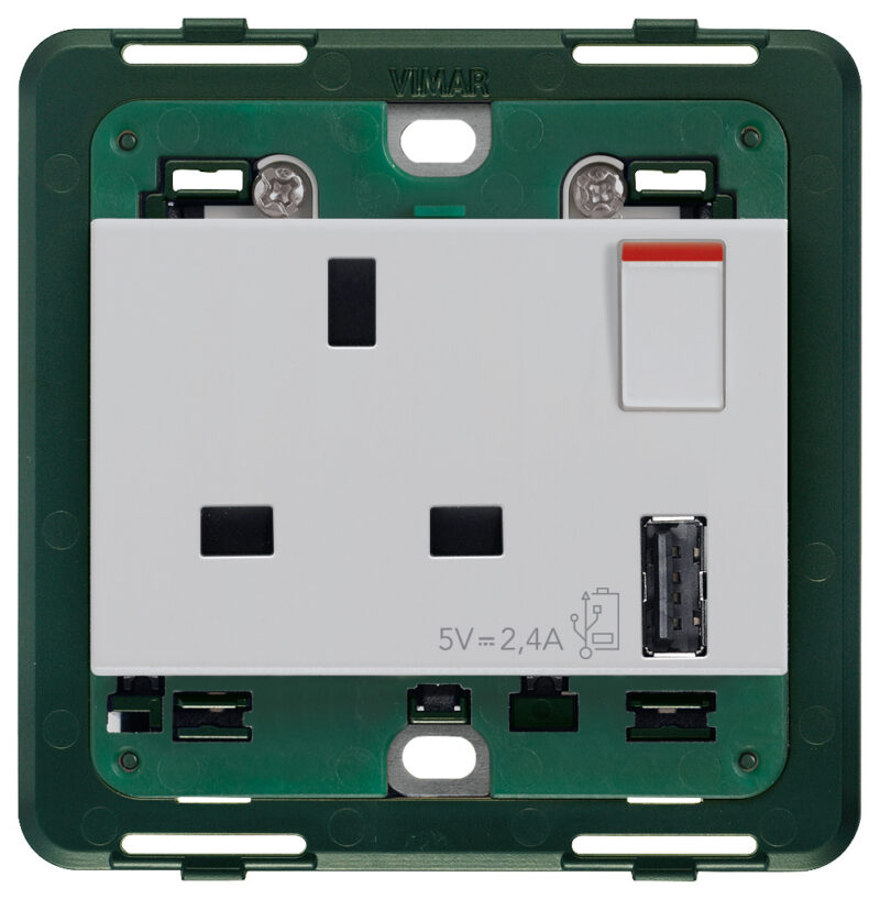 2P+E13ABS socket+red switch+A-USB Silver
