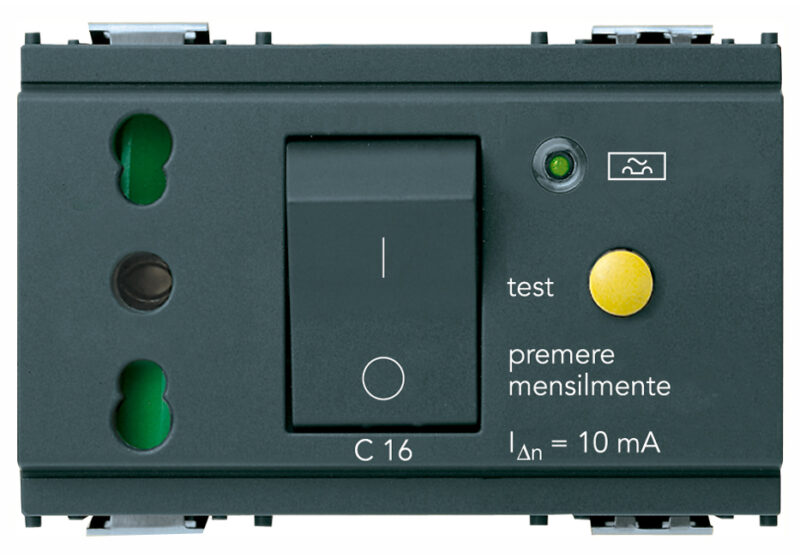 2P+E 16A P17/11 outlet+C16 RCBO grey