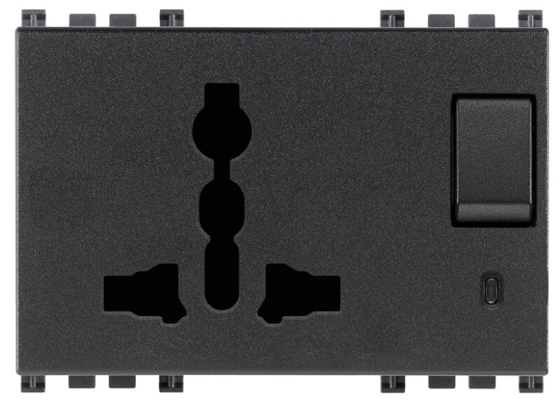 2P+E 13A SICURY multi-outlet+switch grey