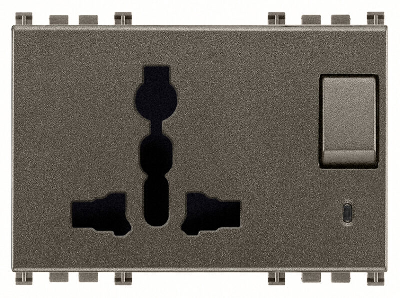 2P+E13A SICURY multi-outlet+switch Metal