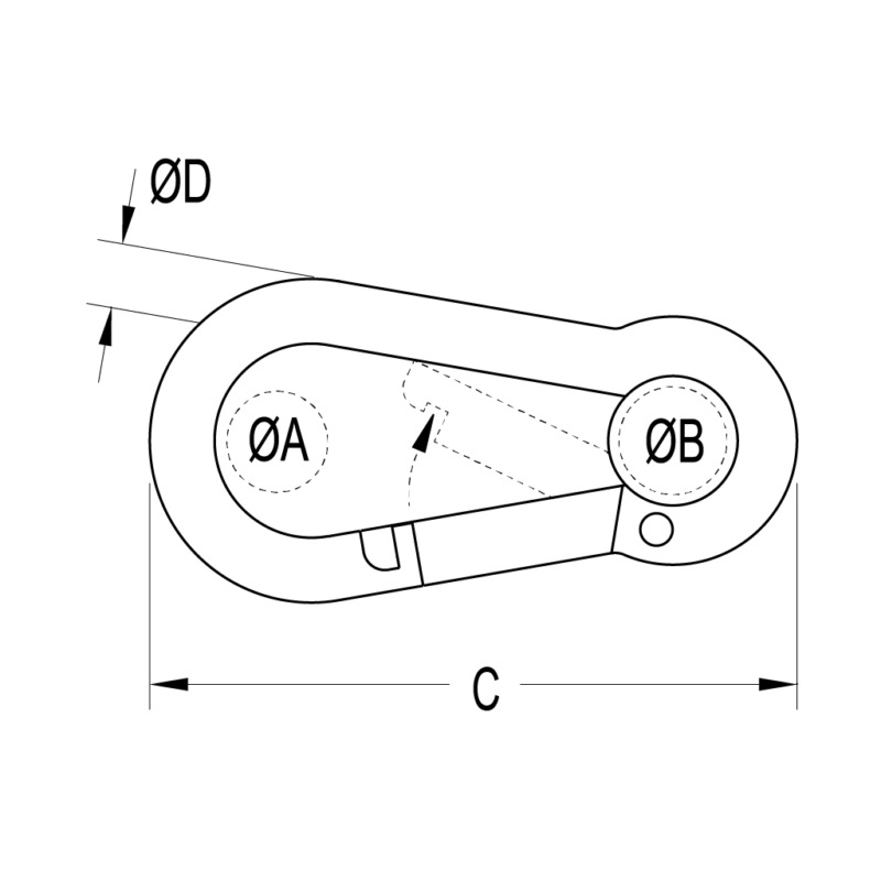Spring Hook (Carabiner) Eyelet 50mm overall length - Image 2