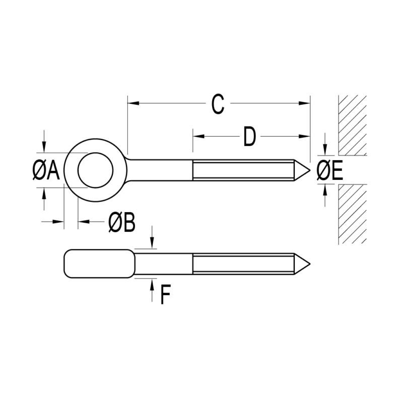 Eye Coach Screw 95mm long, 8mm (5/16") Hole diameter - Image 2