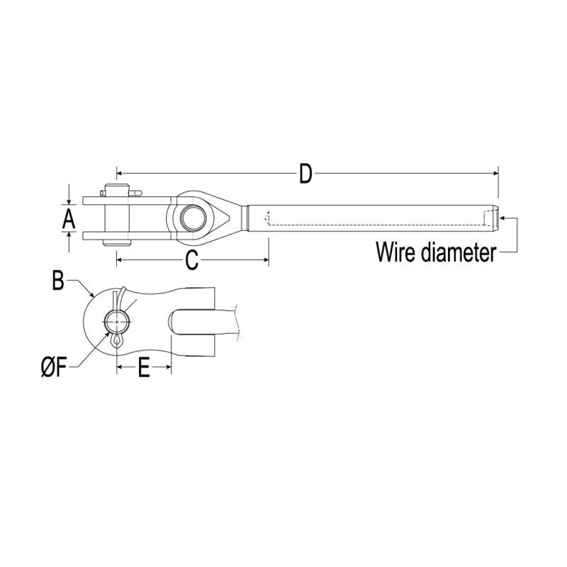 Toggle Swage Terminal for 6mm Metric Wire, 9.4mm Pin - Image 2