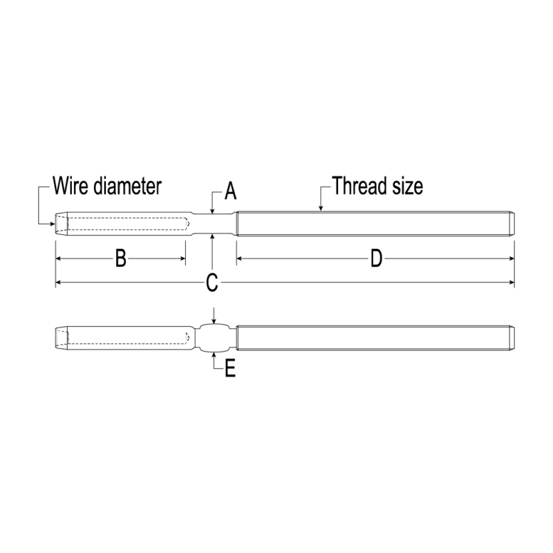Threaded Swage Terminal for 3mm Metric Wire, 1/4" Thread - Image 2