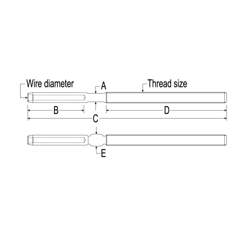 Threaded Swage Terminal for 1/4" Imperial Wire, 3/8" Thread - Image 2