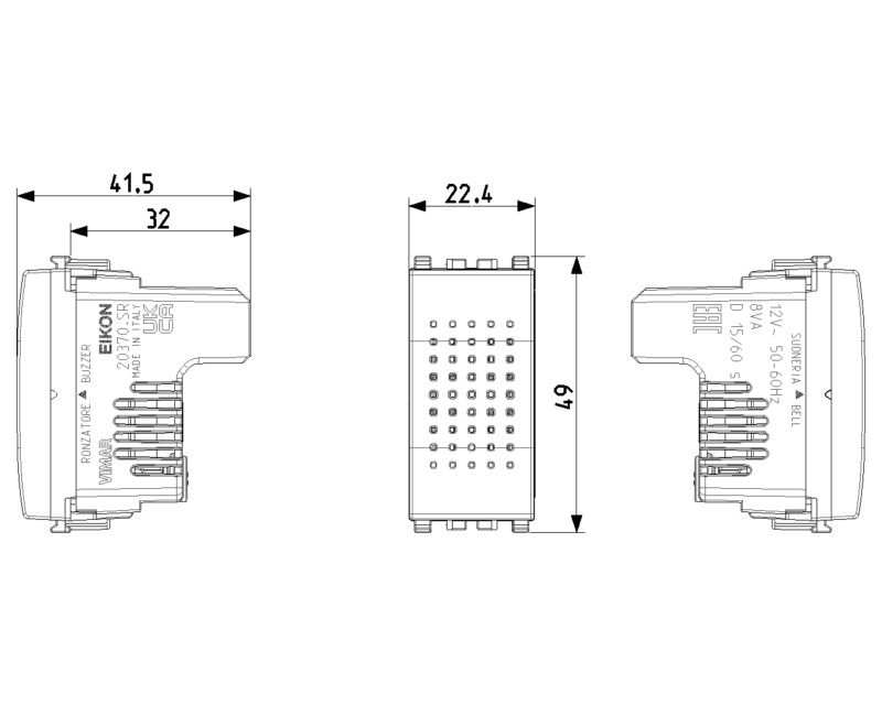 Bell/buzzer 12V 50-60Hz grey - Image 2